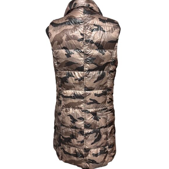L’Atelier Camo Print Down Puffer Vest Metallic Bronze Quilted Outerwear - Picture 4 of 6